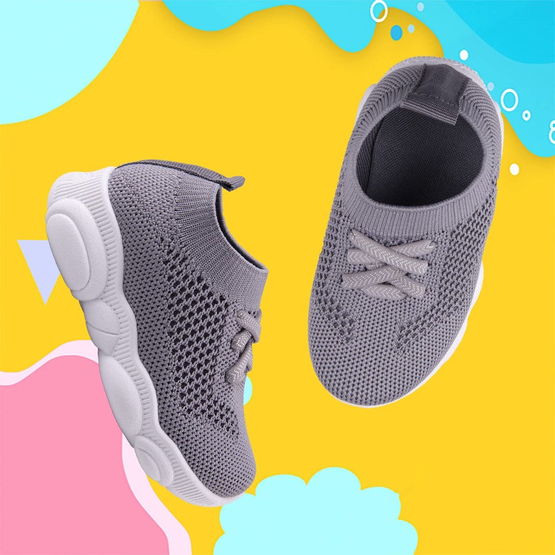 Charrost Baby First Walking Shoes 1-4 Years Kid Shoes Trainers Toddler Slip on Infant Waves Shoes Boys Girls Cotton Mesh Breathable Sneakers Outdoor(Grey,5 T) Bear22 - Image 4
